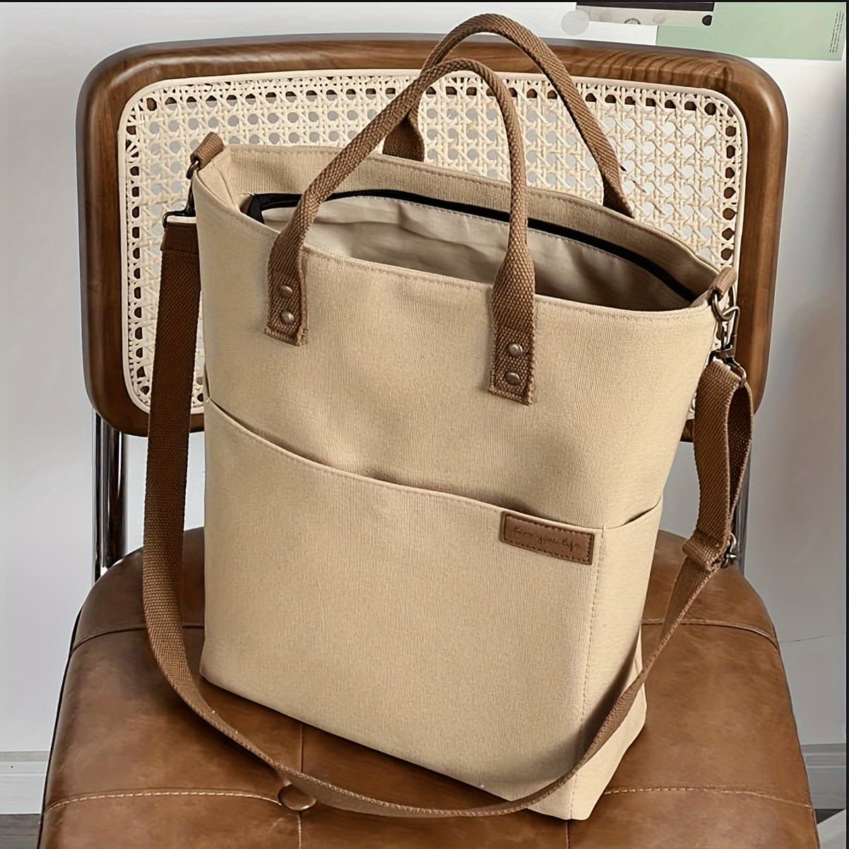 TEMU European-style Zipper Commuter Thickened Nylon Tote Bag Casual Literary Student Single Shoulder Hand-held Crossbody Bag