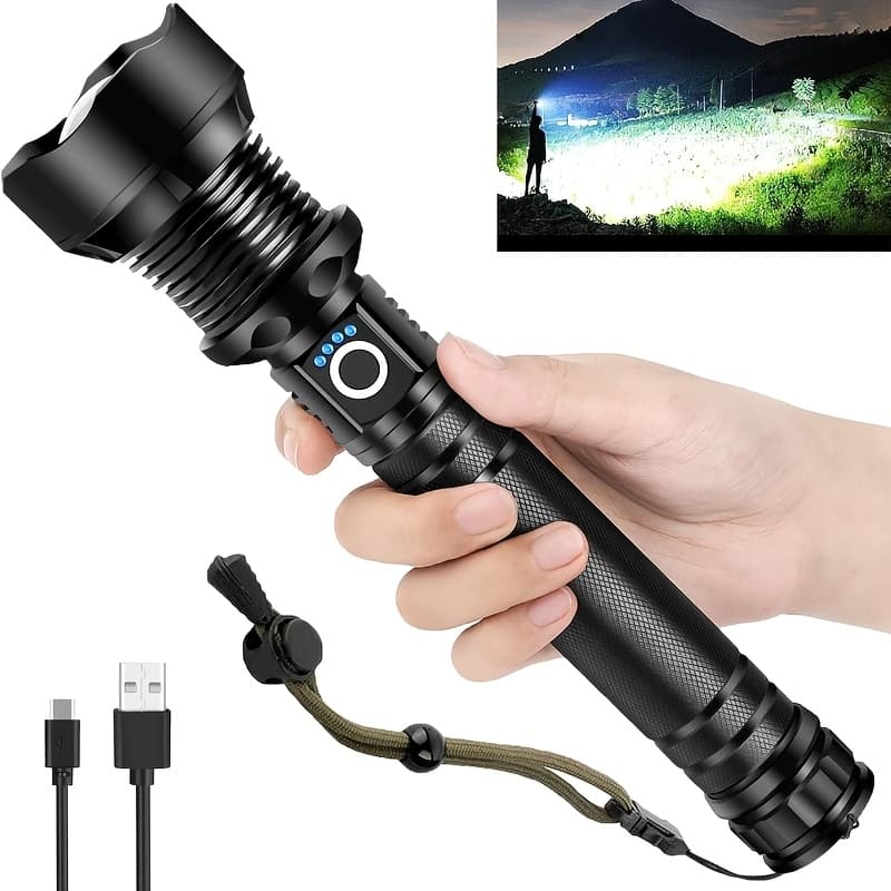 TEMU Rechargeable Led Flashlight, Portable High- Flashlight, Suitable For Fishing, Hunting, Hiking, Traveling And Emergency
