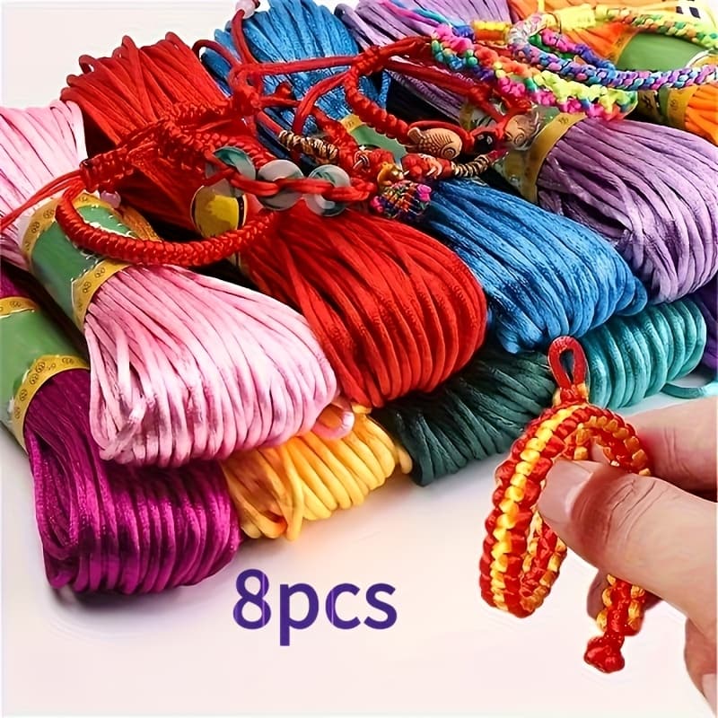 TEMU 8-roll Set Of Vibrant Colored Chinese Knot Cord - 10.0m Durable Elastic Material, Suitable For Making, Crafts, And Decorative Projects, Textured Cord | Beading String, Jewelry Making Supplies