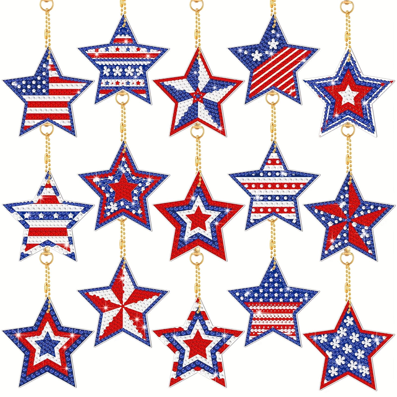 TEMU 15pcs Patriotic Diamond Painting Keychains Suitable For Adults & Teens - Star & Diamond Gems Craft Kits, Irregular-shaped Diy Ornaments For Memorial Day, Day Gifts, Keychains For Events