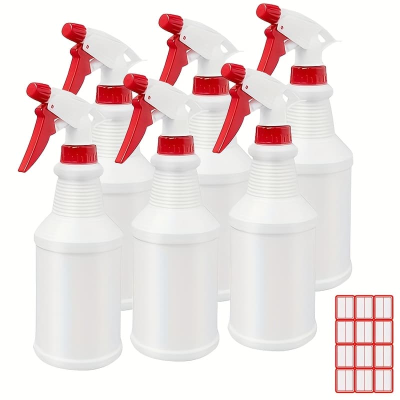 TEMU 6 Thick 16 Ounce Plastic Spray Bottles, Adjustable Empty Reusable Spray For Cleaning, Planting, , Bathroom And Kitchen, Barbecue, Commercial And Residential (red, Original)