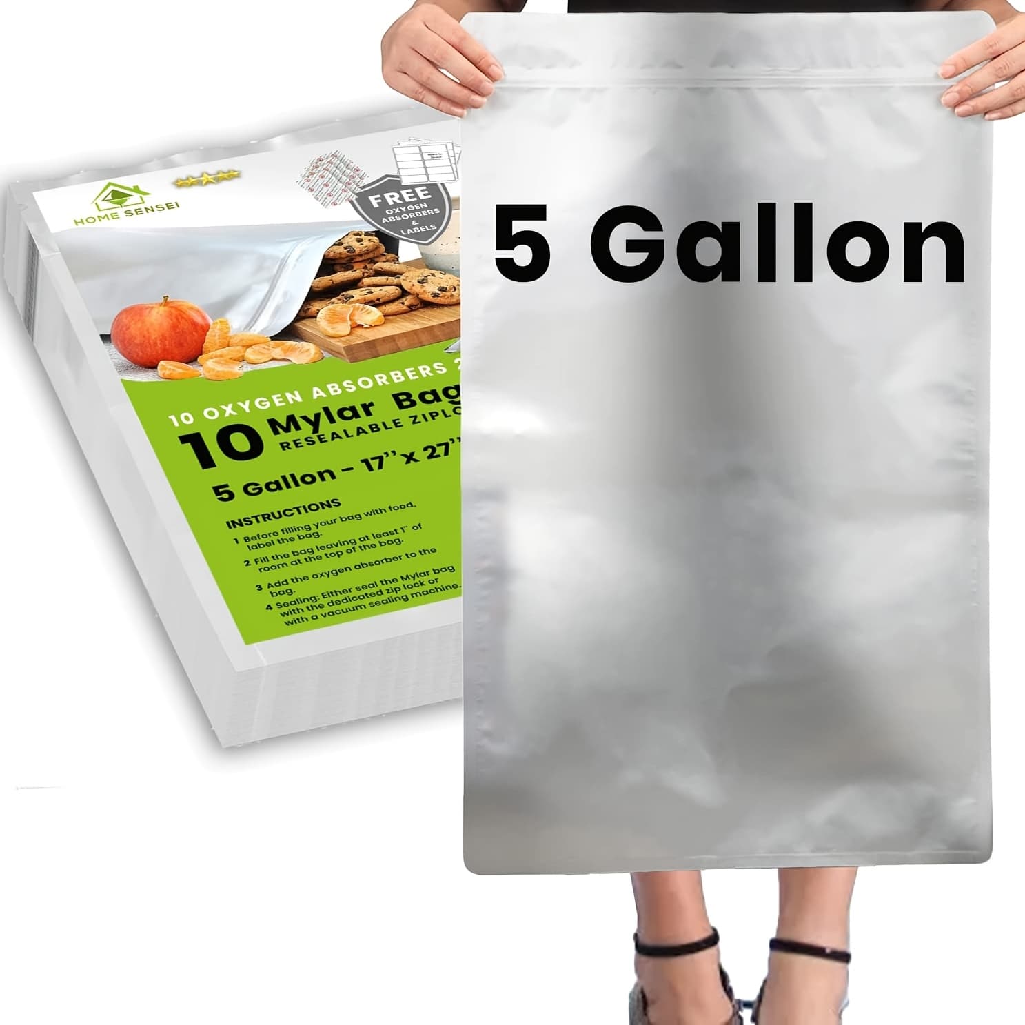 TEMU 10pcs 5 Gallon Mylar Bags For Food Storage - 10 Mil Thick - Extra Large Bags 5 Gallon- Zipper Resealable Bags - Bolsas Mylar 5 Galones