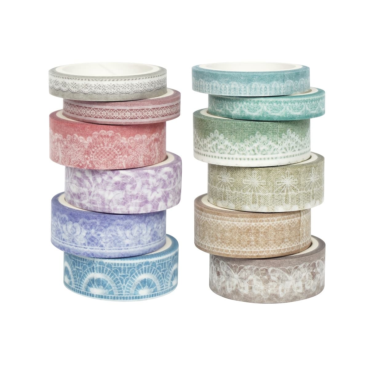 TEMU 12 Rolls Lace And Paper Tape Set, Morandi , Journal Scrapbooking Decorative Tapes, Handmade Supplies, Stationery Additions