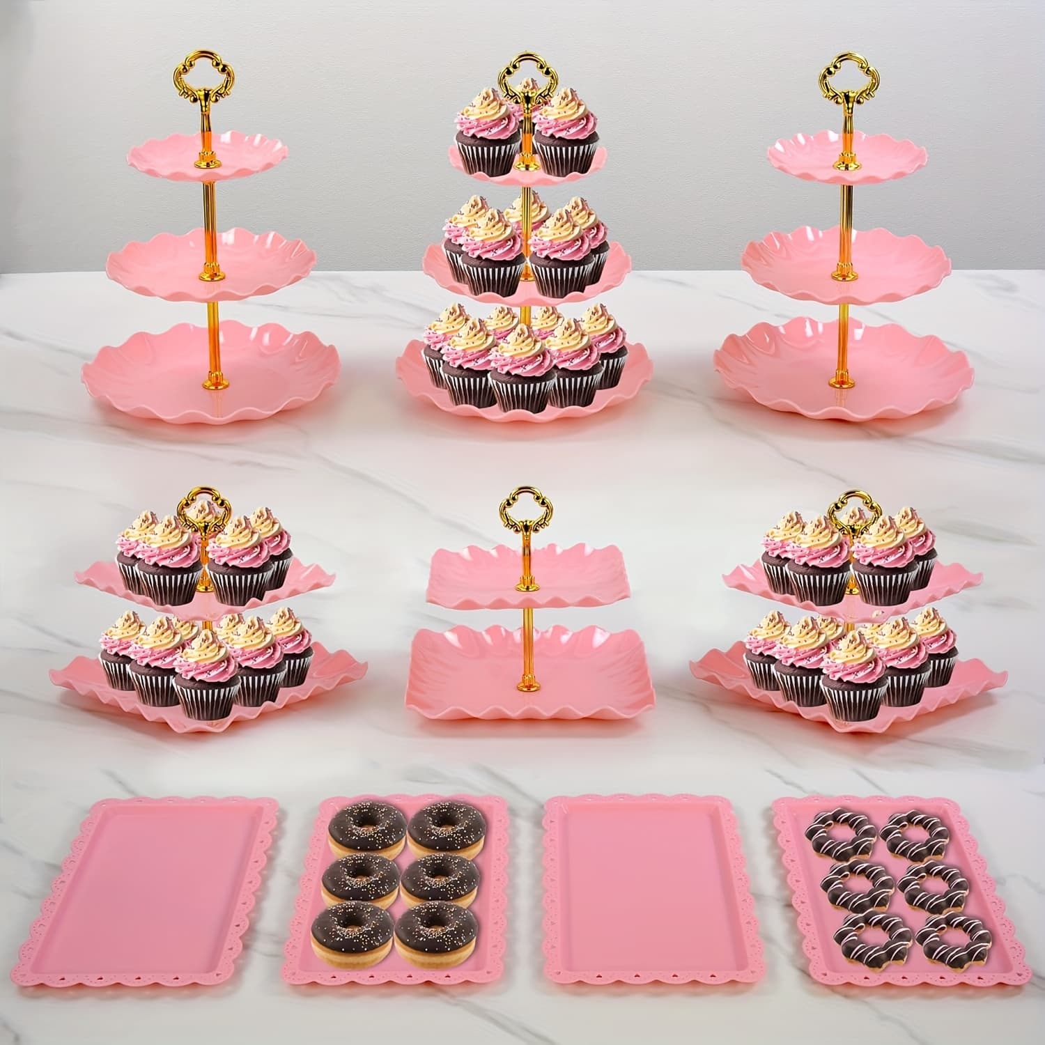 TEMU 10 Pcs Cake Stands With 3 Double Tier And 3 Triple Tier Cupcake Stands, 4 Appetizer Trays, Perfect For Birthday Bridal Shower