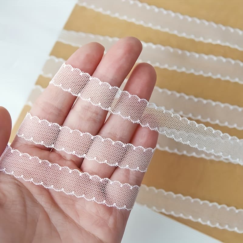 TEMU 5-yard - 1.3cm Small White Polyester Mesh Lace Trim, Soft And Delicate, Perfect For Sewing Projects, Sewing Craft Supplies, Handmade Lace Trim | Elegant Lace Trim | Soft Texture