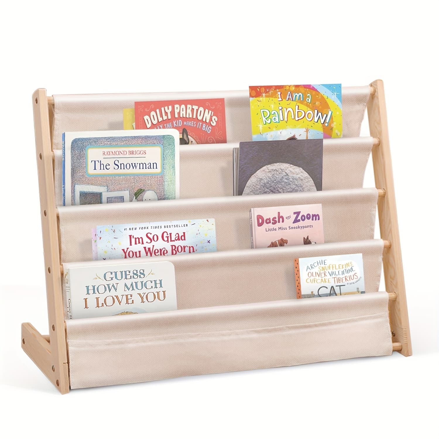 TEMU Wood Bookshelf With Fabric Pockets - Rounded Storage Rack With Screw Fixation, At Home And In Home Furniture Indoor Or Outdoor Tools
