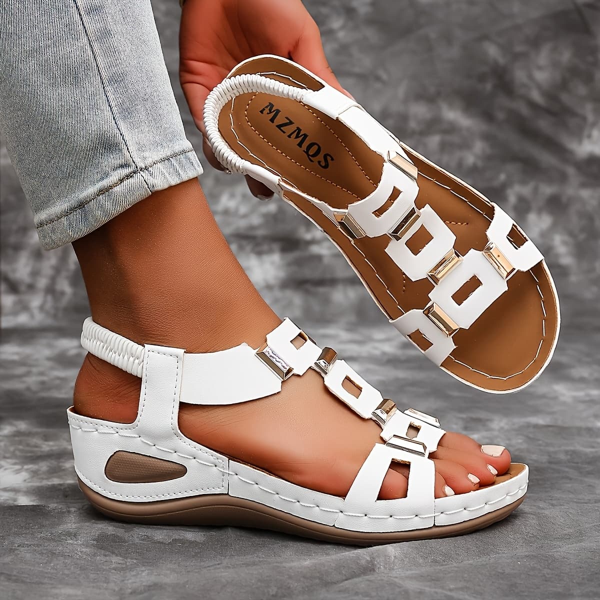 TEMU Fashionable Women's Thick-soled Open-toe Sandals | Breathable Platform Heel With Ankle Straps, Slip-on Design, Elegant And Comfortable, Ideal For Beach And Casual Wear, Women Shoes
