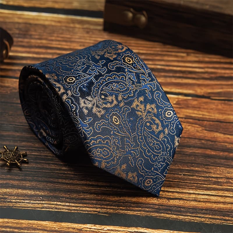 TEMU British-themed Hand-tied Paisley Tie - Vintage Suitable For Formal Suits, 8cm Wide Necktie With Dense 1200-needle Fabric, Elegant For Business, Weddings, Daily Wear - British Style Accessory