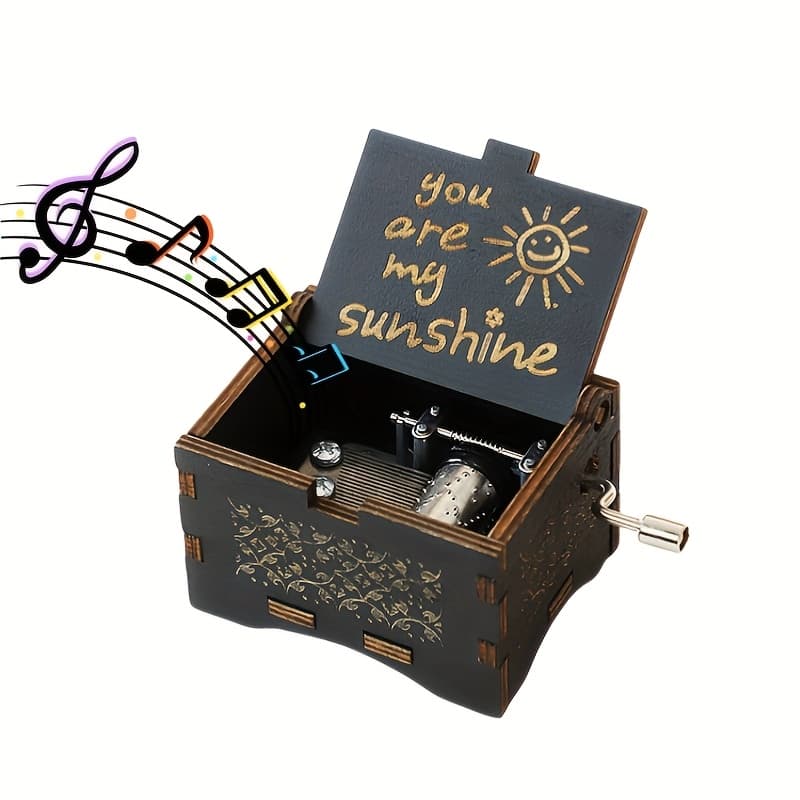 TEMU 2 Styles Are My Sunshine Music Box Hand-crank Music Box Retro Carved Valentine's Day Birthday Gift Anniversary Gift Wooden Music Box High Aesthetic