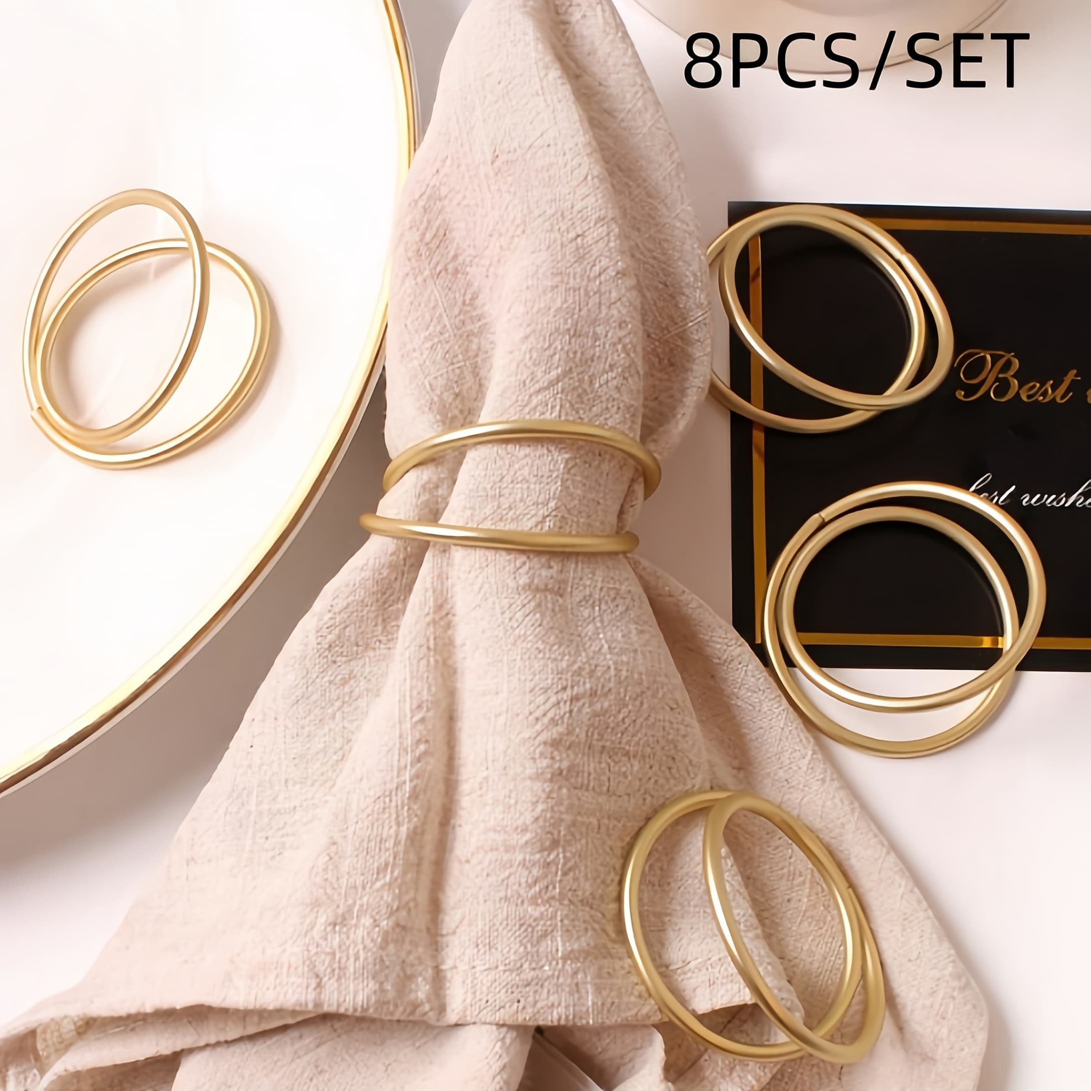 TEMU 8pcs/set Alloy Napkin Ring Hotel Tableware Creative Napkin Fastener Festive Table Decoration New Product