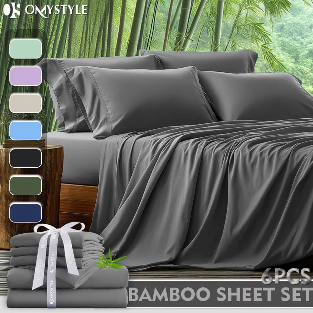 TEMU Deep Pocket Bamboo Sheets Set - 4pcs/6pcs Sheets Set, Breathable And Smooth - Cooling Kids Bedding, Fit For Hot Sleepers And Sweats, Pillowcases, Flat Sheet And Fitted Sheet - A Perfect Gift