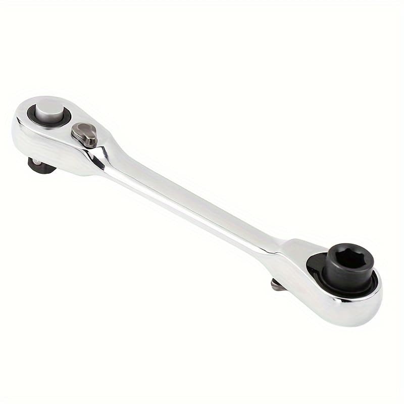 TEMU Compact 2-in-1 Ratchet Wrench - Chrome Vanadium Steel, Double-sided With 1/4" Square & Hex Sockets, Portable Torque Tool, Mini, Screwdriver