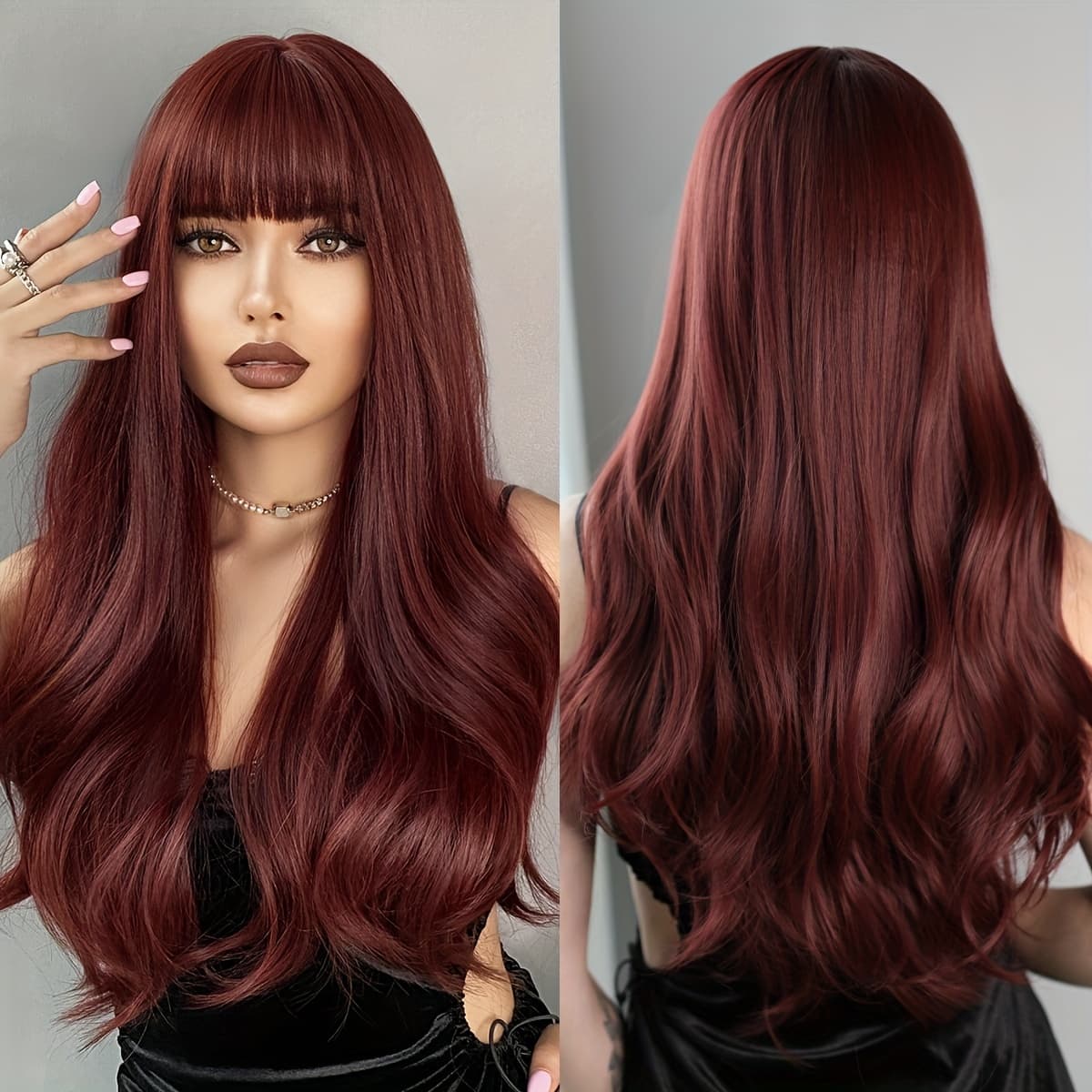 TEMU Halloween Dress Up Wig Loose Deep Wavy Copper Blonde Wig For Women Daily Use High Density Synthetic Long Curly Wavy Brown Hair Wigs With Fluffy Bangs Beginner Friendly
