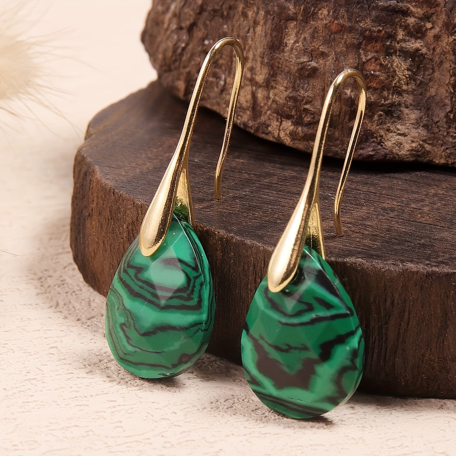 TEMU Natural Stone - 12mm Malachite Drop Earrings, Retro And Stylish Malachite Earrings, Full Of, Enhancing Personal Charm, And Satisfying As A Gift