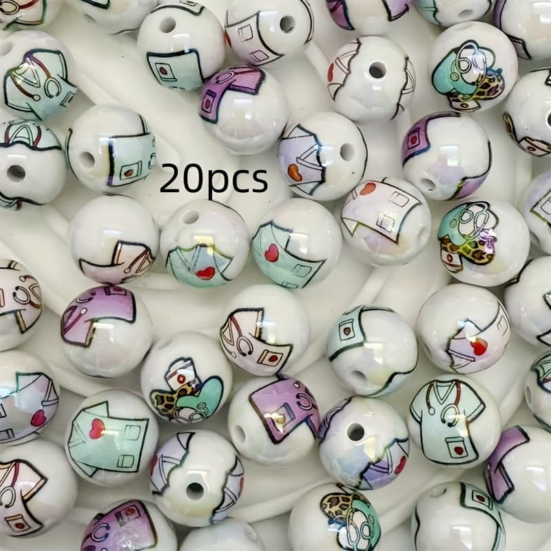 TEMU 16mm Acrylic Color-coated Printed Nurse Theme Straight Hole Beads - Ideal For Making And Handmade Accessories - Loose Beads