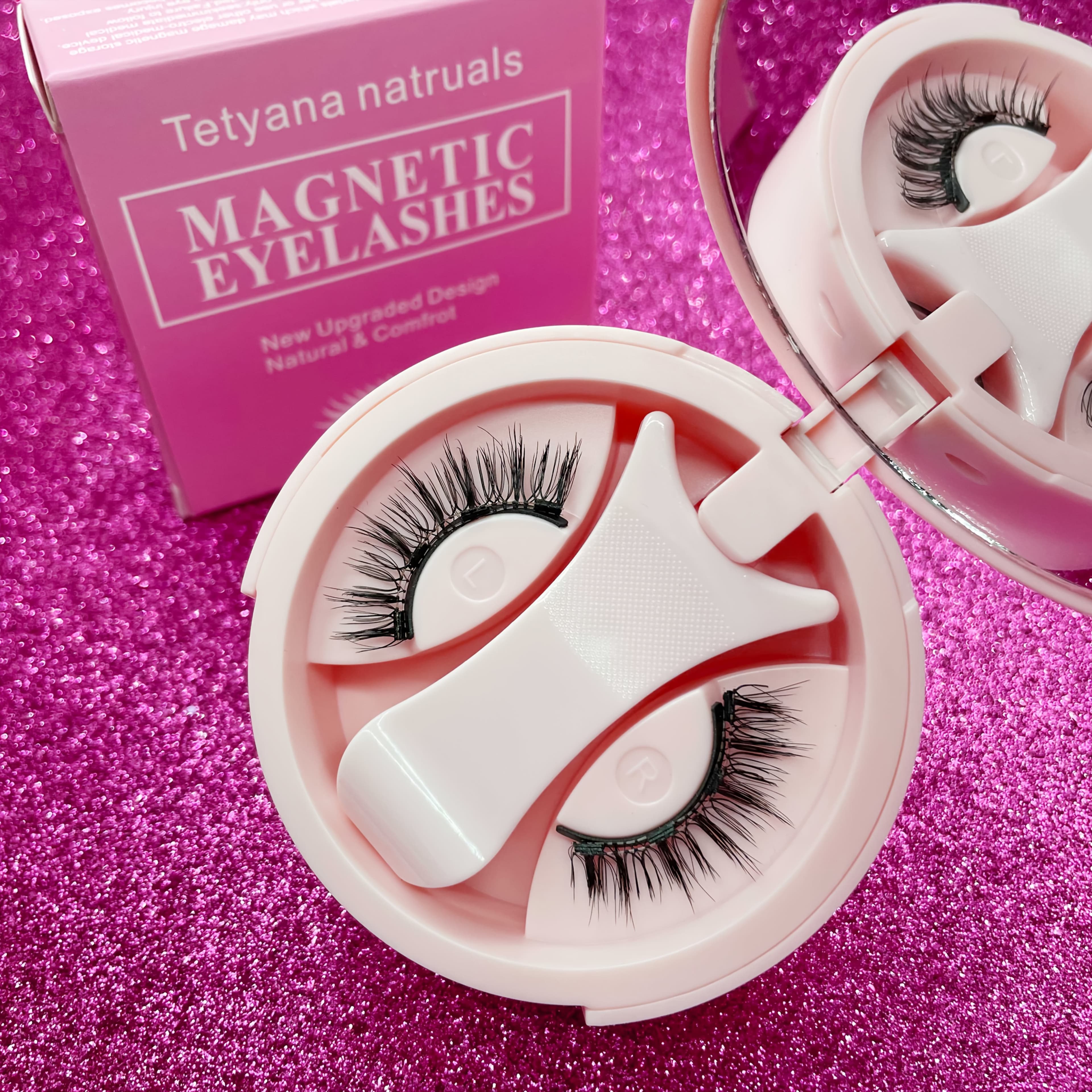 TEMU 1 Pair Of Magnetic Eyelash Set, C False Eyelashes, Simple And , Suitable For Adults, Eyelash Extension, Cosmetics, Newly Upgraded Candy Color Storage Box