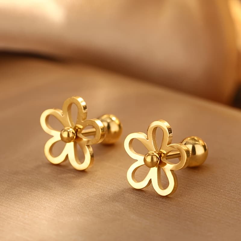TEMU Pair Of 2 Stylish Cut-out Floral Stainless Steel Earrings Suitable For Ladies To Wear At Parties Or As Valentine's Day Gifts For Mom, Wife,