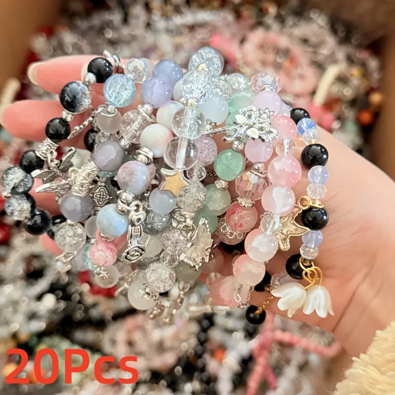 TEMU Gift For Her/him 20pcs Random Popular Bead Bracelet Set | Star Glass Beads - Gothic Fashion Elegant Retro Style, Adjustable Design Pendant Versatile Style, Gift For Bracelet Packs