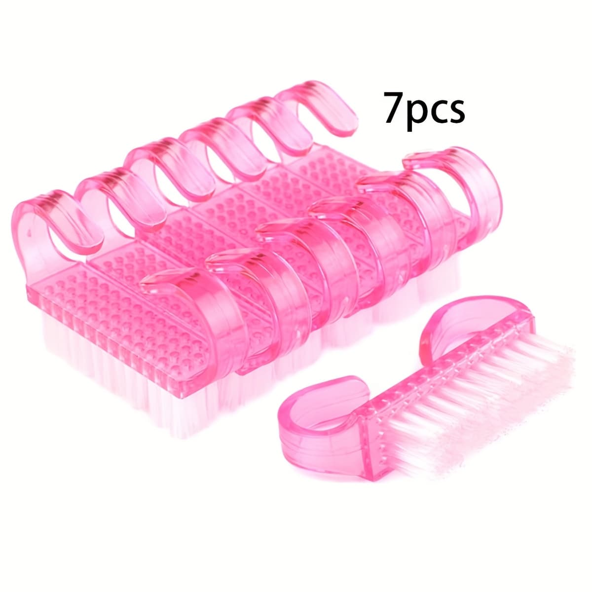 TEMU Set Of 7 Pink Plastic Nail Brushes With Horn-shaped Handles For , Ideal For Cleaning Toenails And . Compact And Portable, This Unisex Tool Is Perfect For Home Use, Travel, And Nail Salons