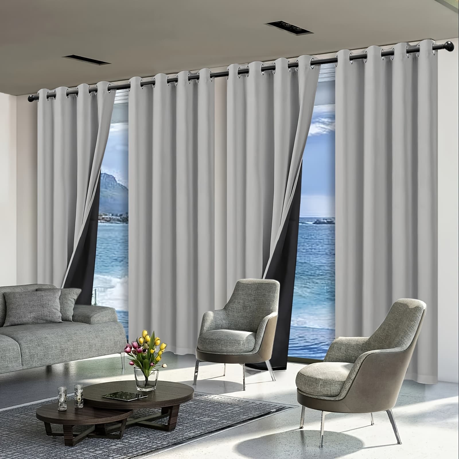 TEMU Set Of 4 Complete Blackout Curtains For The Bedroom Featuring A Black-coated Film For Blockage And Thermal Insulation With Design