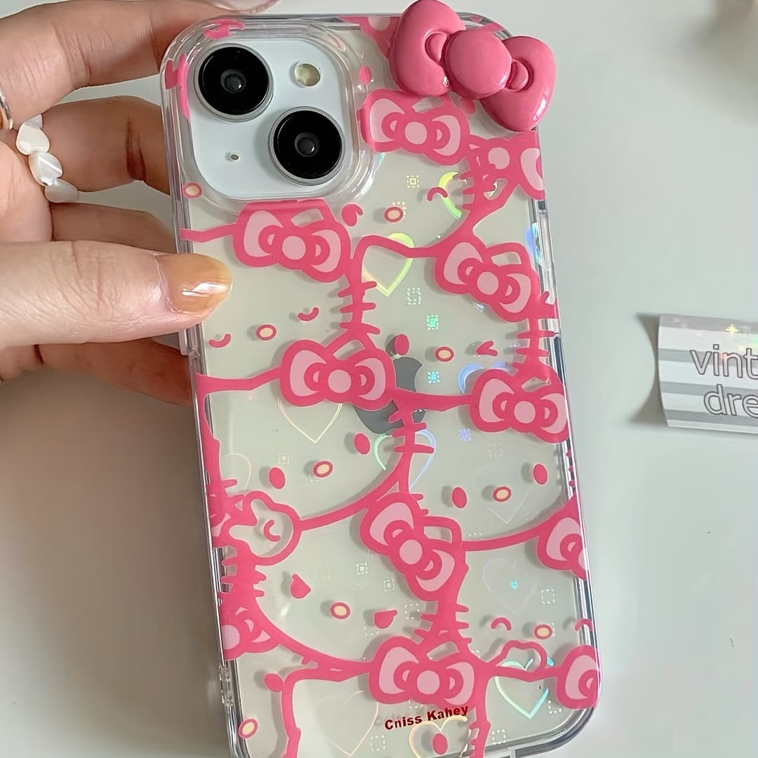 TEMU Phone Case - Bow Laser Line Kt Cat Iphone 14/13 Suitable For 12/11 16/15 Phone Case