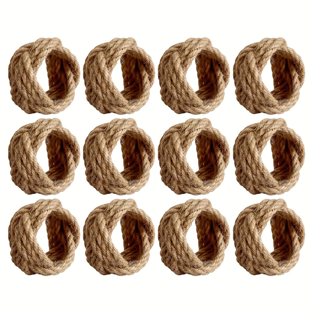 TEMU 12-pack Rustic Floral Jute Napkin Rings - 1.57x1.97 Inch Farmhouse Table Decor, Durable & High-quality For Weddings, Parties, Home Dining, Business Events