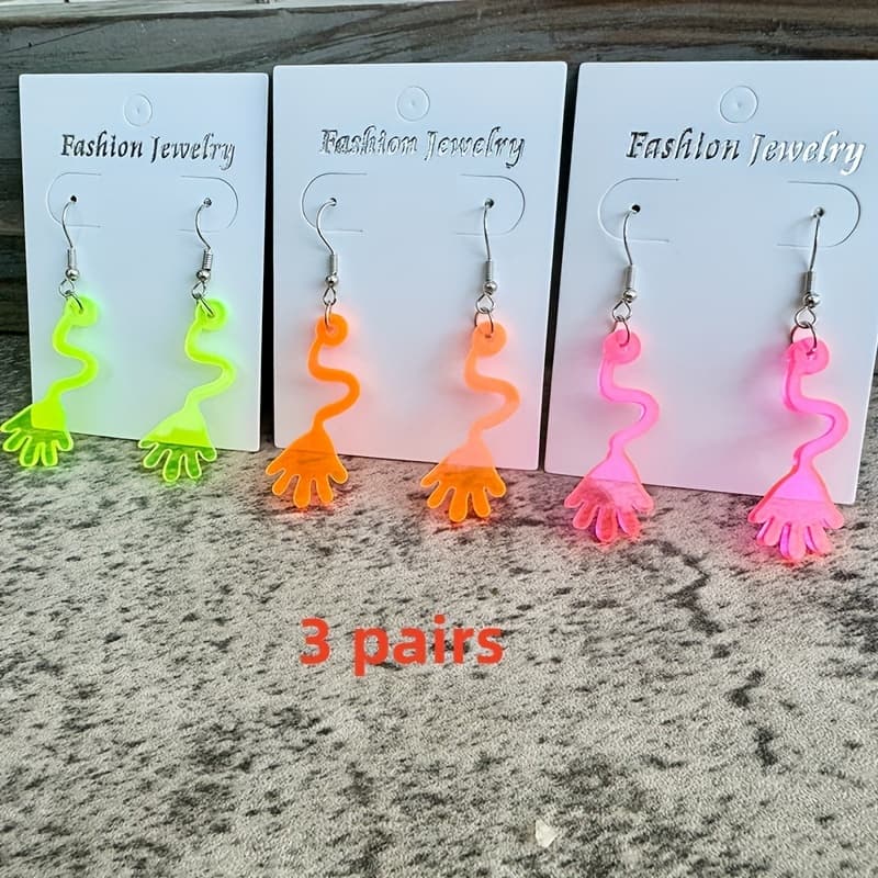 TEMU 3 Pairs Acrylic Hand-shaped Dangle Earrings For Women, Funny Cute Creative Earrings, Lightweight Mental Ear Hooks, Perfect For We