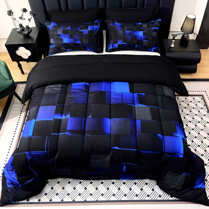 TEMU 2d Flat Tog 3 3pcs Kid Super Soft, Breathable, Fashionable And Tech- Checkered Thickened Quilt Set (1 Quilt +2 Pillowcases Without Pillow Core) Bedroom Dormitory Home Twin/queen/king