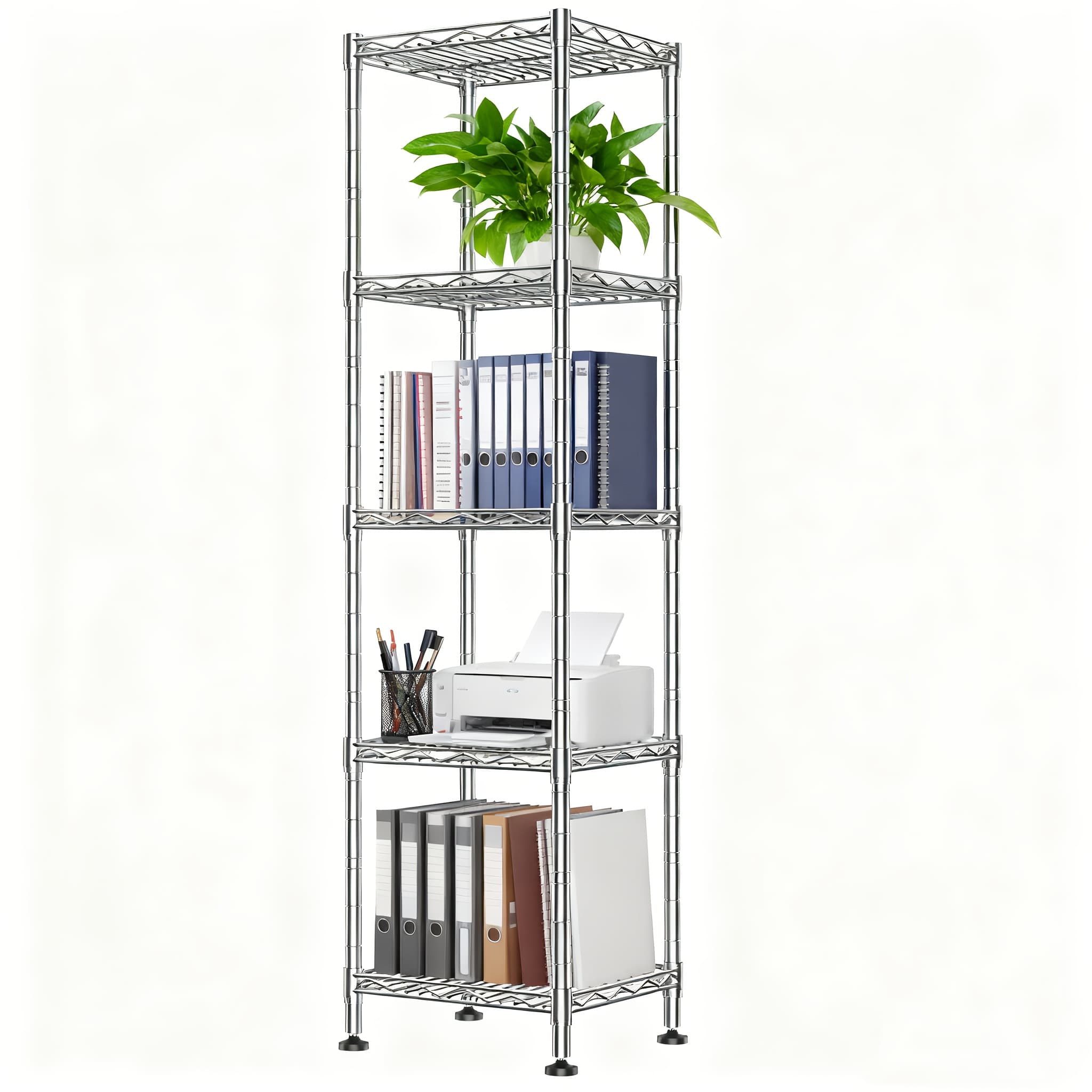 TEMU Bamboo-joint Metal Shelving, 264lbs Storage Shelves Narrow Bookshelf For Home Office, 48.8" Chrome Or Spray-painted Garage Shelving & Organizer