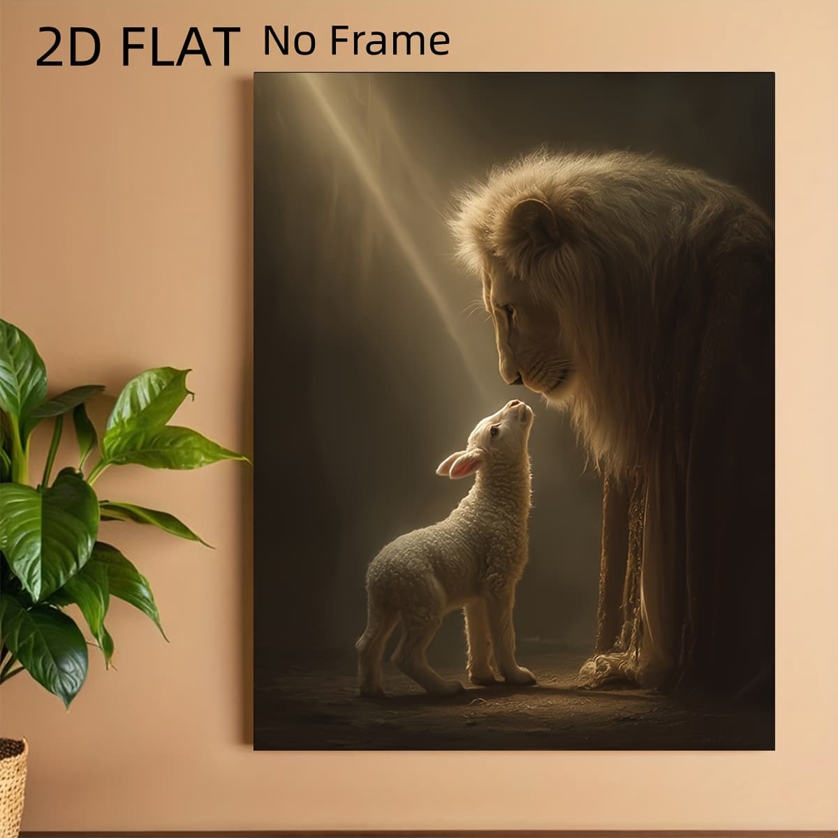 TEMU 2d Flat, 2d Flat, 1pc 2d Flat No Frame Lion And Lamb Bible Verse Wall Art | 12x16 Inch Canvas Print Of Christ And Lion, Religious Church Decor, And , Perfect For Worship Space, Polyester Fiber