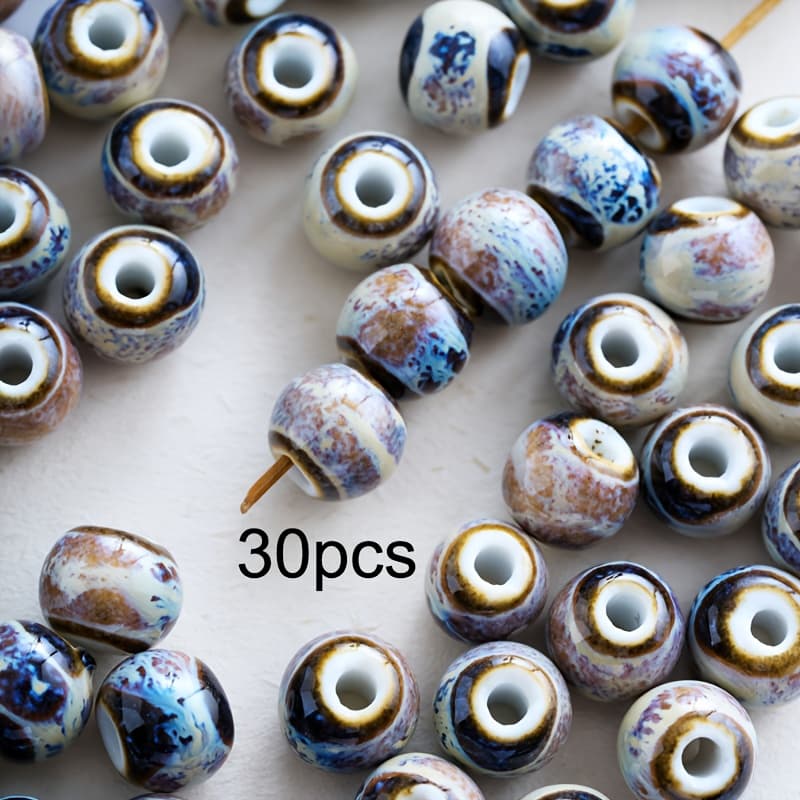 TEMU 30pcs - Crane Flower Handmade Beads - Marbled Multicolor Loose Beads For Jewelry Making, Bracelets, Necklaces & Diy Crafts - Round Bead Spacers, Craft Beads, Bracelet Accessories