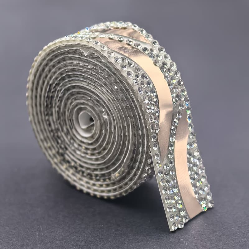 TEMU 1 Roll Of 1 Yard, Versatile Sparkling Glass Bead Ribbon Stickers Suitable For All - Vibrant Self-adhesive Stripes, Perfect For Art, Crafts, Wedding Parties, Car And Phone Glass Decorations