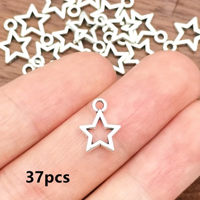 TEMU 37pcs Of Charm Pendants, Bohemian Style Jewelry Accessories For Handmade Bracelet, Necklace, And Earring Making, Measuring 10*12mm.