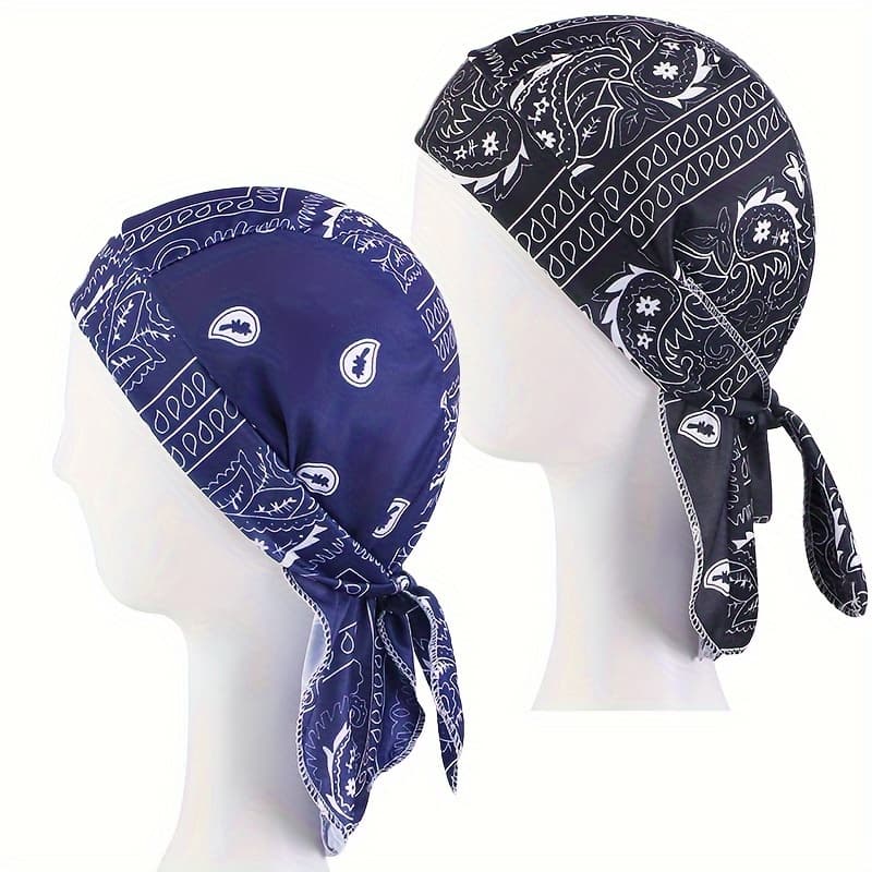 TEMU 2pcs Set Paisley Print Elastic Pirate Hat Rapper Bandana Head Wrap