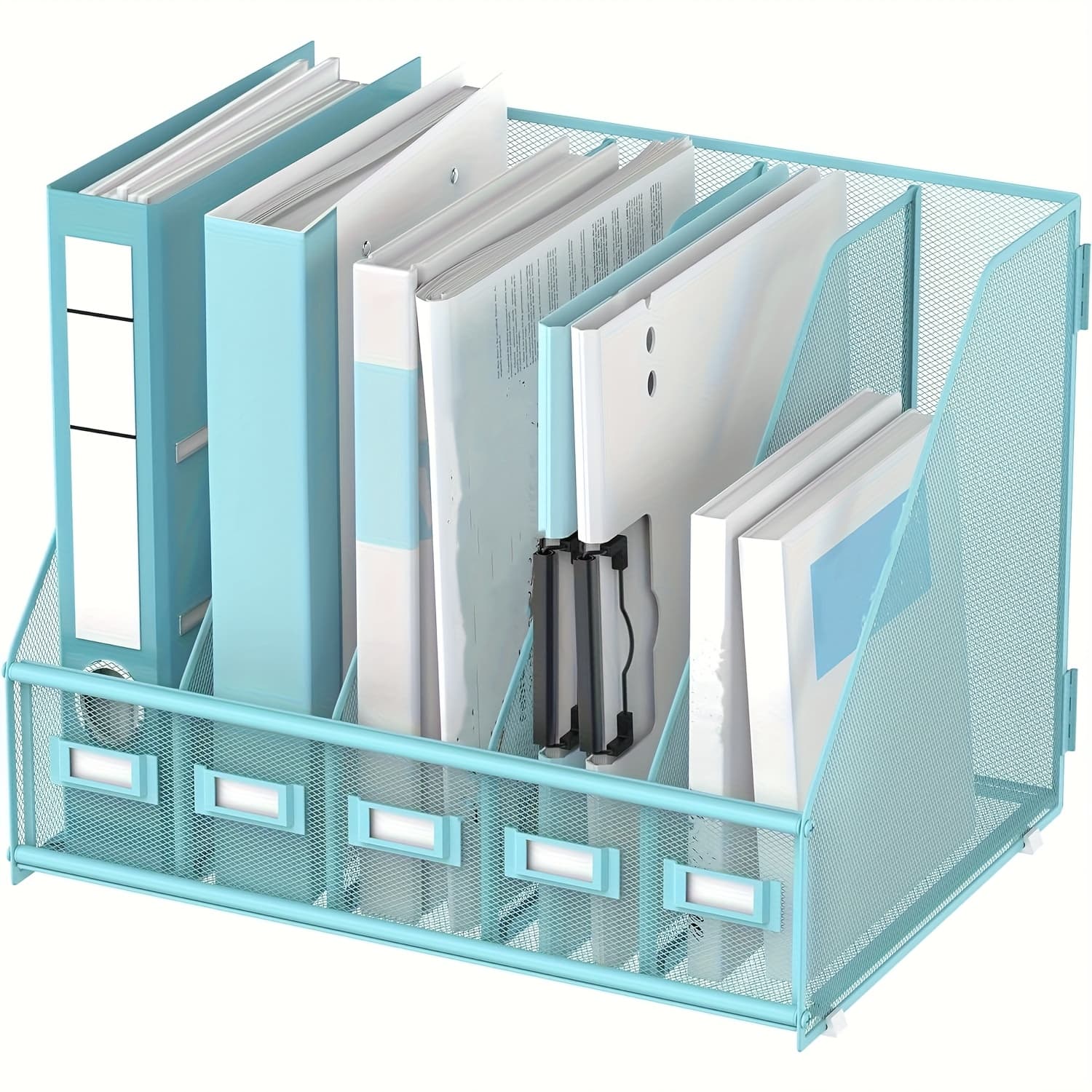 TEMU Supeasy Metal Desk Magazine File Holder Desk Organizers With 5 Vertical Compartments Rack File Organizer For Office Desktop, Home