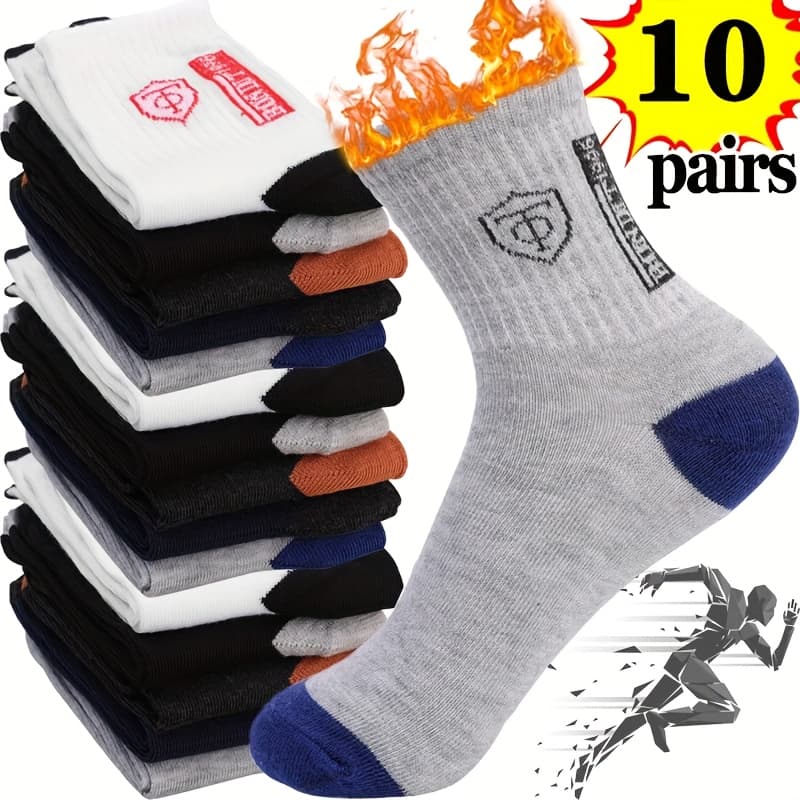 TEMU 10pairs/ 20 Pairsmen's Breathable Crew Socks - Popular Commercial Style, Washable Machine Washable, Multiple Colors,