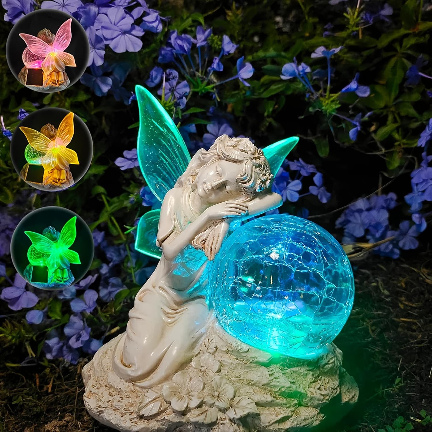 TEMU Illuminated Glass Ball Solar Fairy Figurine, Resin Outdoor Sculpture For Garden, Lawn Decoration, Gift For