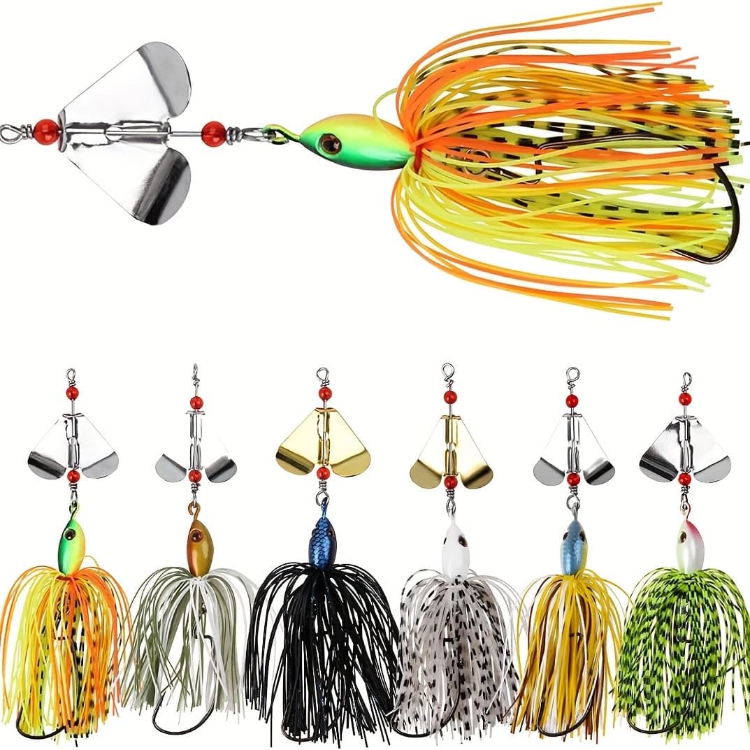 TEMU Set Of 6 Spinnerbait Fishing Lures, Featuring Multicolored Buzzbaits For , Trout, And Salmon, Suitable For Freshwater And Saltwater Fishing