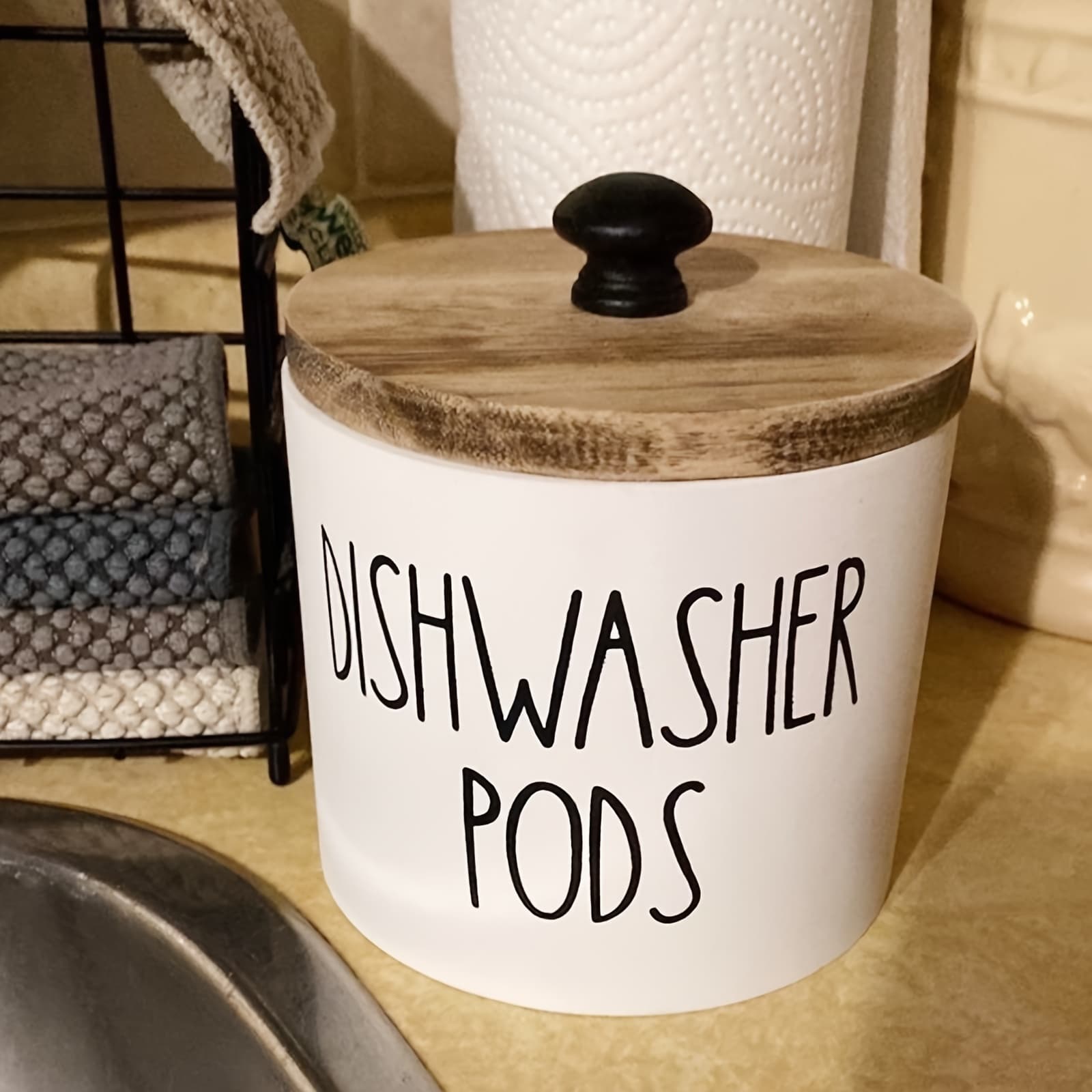 TEMU Round Dishwasher Pod Holder Dishwasher Tablet Container For Kitchen Decor And Additions, Wood Laundry Detergent Pods Container With Lid, Kitchen Storage Container For Laundry Pods