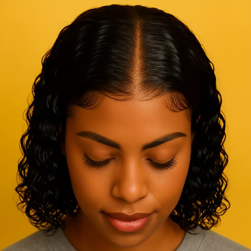TEMU 12 Inch Deep Wave Glueless Lace Wig Look Pre Hairline Wet Look For Daily Wear