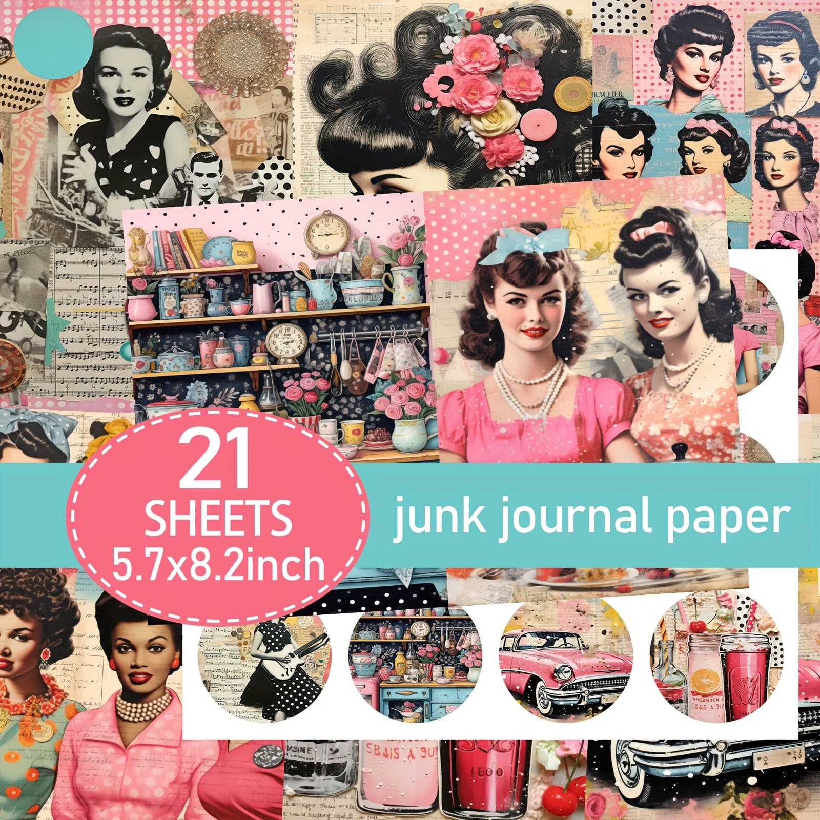 TEMU A Set Of 21 A5 Vintage-style Modern Women's Scrapbooking Papers, Including Handcrafted Junk Journal And Decorative Craft Paper, Along With Premium Supplies For