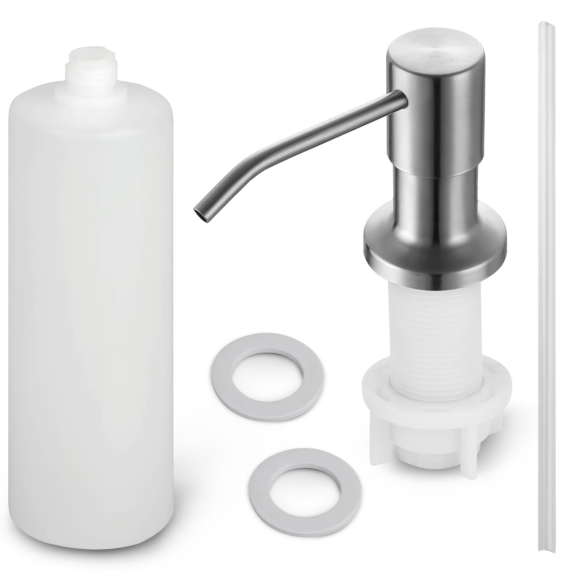 TEMU 1pc Built-in Sink Soap Dispenser With 360° Rotating Refillable, Heavy-duty 304 Stainless Head & Plastic Body - Countertop-mounted Liquid Dispenser For Dish Soap, Hand, ( Installation)