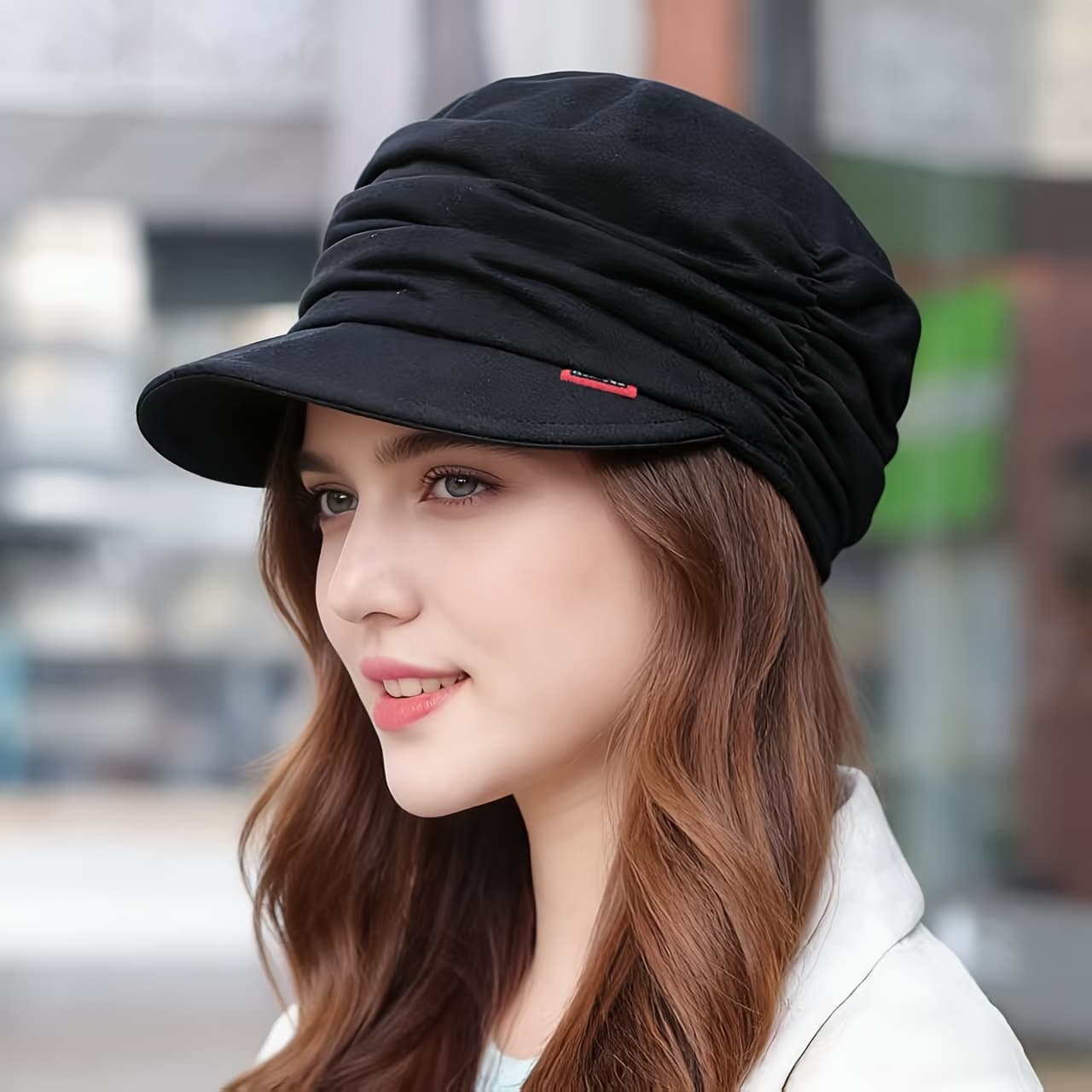 TEMU Autumn Winter Casual Hat, Versatile Mom Hat, Retro Temperament Fashion Soft Brim , Pleated Baseball Round Dome Cloth Hat