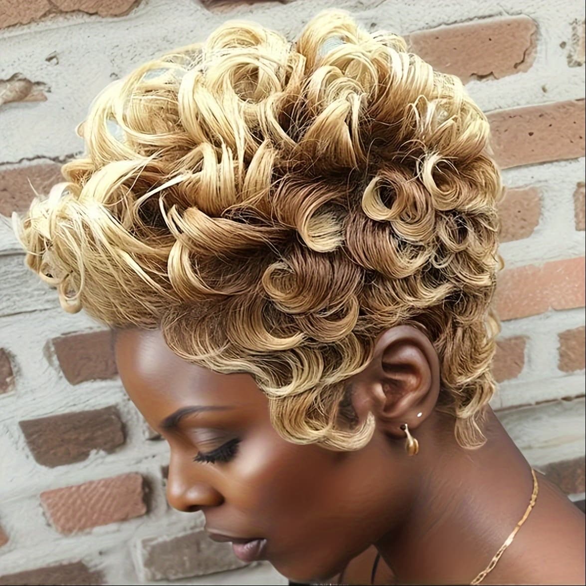 TEMU Short Curly Hair Wig Synthetic Short Wigs For Women Ombre Brown Blonde Hairstyles African American Women Wigs Short Curly Afro Wig Full Wigs