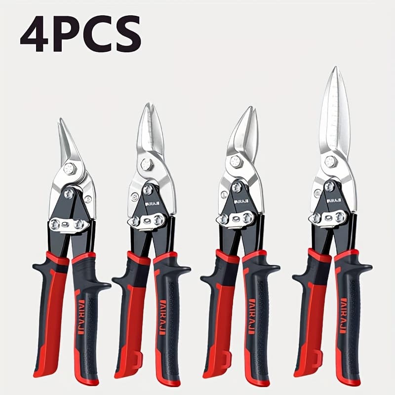 TEMU Airaj 4pcs 10 Inch/12 Inch Aviation Tin Set With Scale, Cut And Straight Cut, Cr- Blade, Ergonomical Handle With Hang Hole And Safety Latch, Sheet Metal