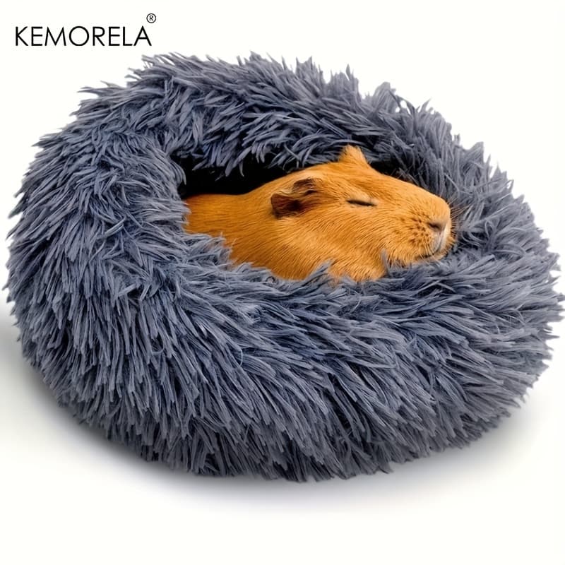 TEMU Kemorela 1pc Plush Small Pet Nest - Cozy, Warm Hamster Sleeping Bed With Non-slip Bottom & Insulated Padding, Perfect For Guinea & Small Animals, Round Light Blue