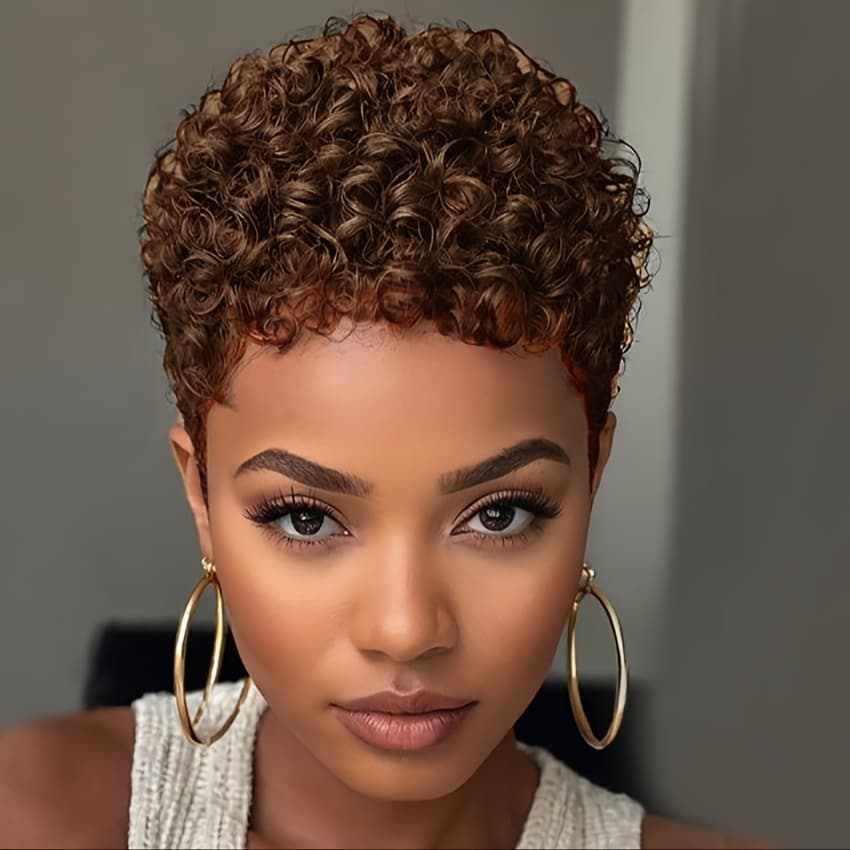 TEMU Nicelatus Short Mixed Brown Afro Curly Wig Short Hairstyles Short Cut Afro Curly Wig Synthetic Afro Curly Wigs For Women Short Hair Wigs For Halloween, Christmas Party, Music Festival