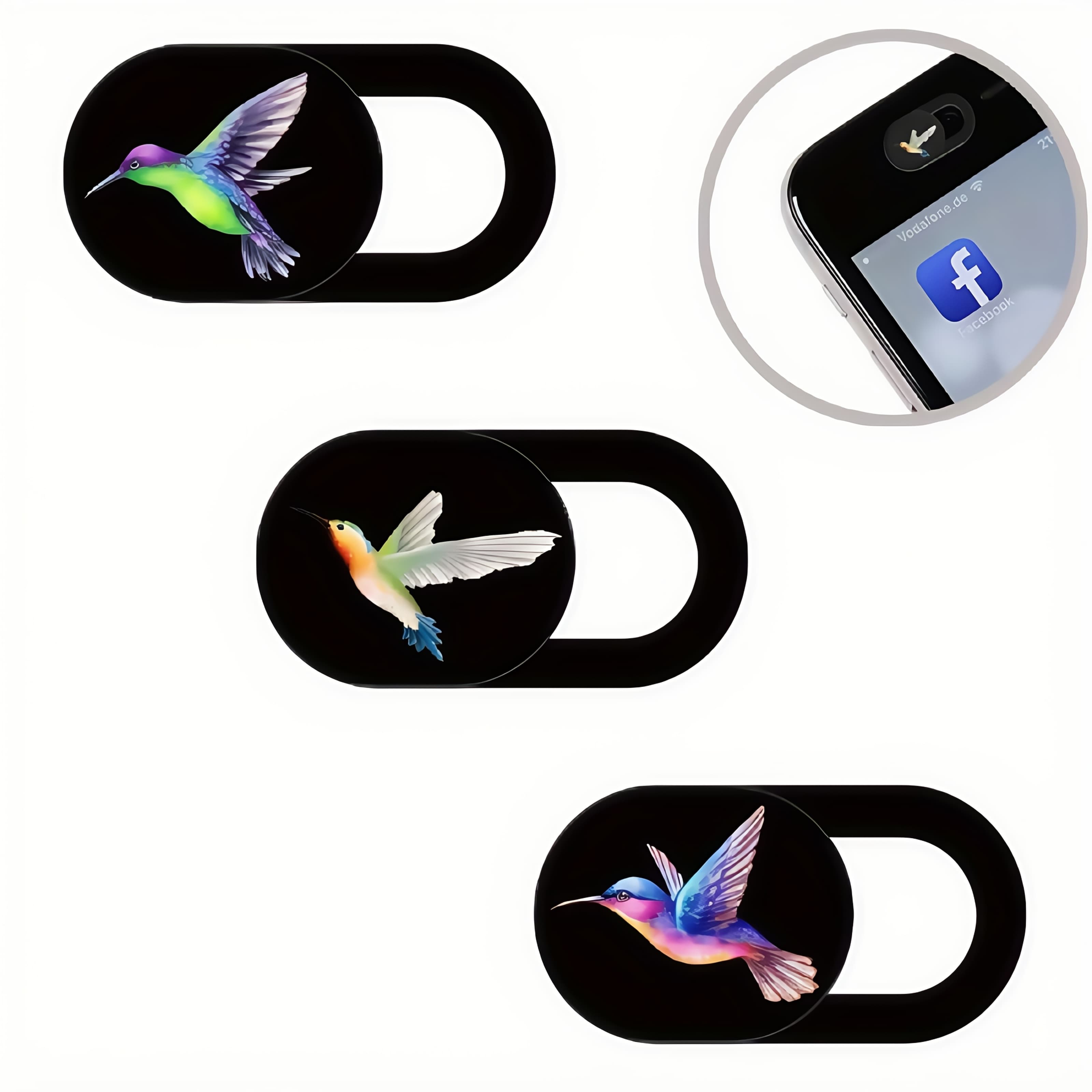 TEMU 3pcs Hummingbird Privacy For - Vibrant Colorful Design, Strong Adhesive, Secure & Aesthetic Protection For Laptops, Desktops, Smartphones, Webcam Privacy Cover