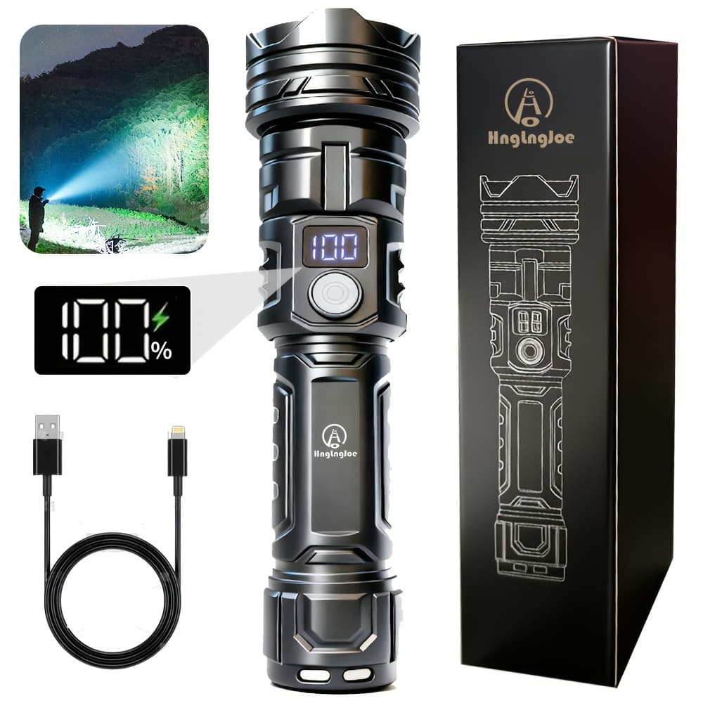 TEMU A Beautiful And High-brightness Flashlight, With A 1200mah Rechargeable Lithium Battery Display. Portable And Suitable For Outdoor Camping, Mountain Climbing, Hiking, Fishing Or Emergency .