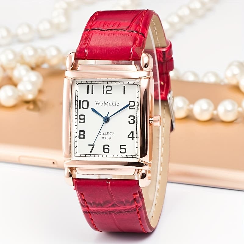 TEMU Women's Retro Square Watch Vintage Red Casual Quartz Watch